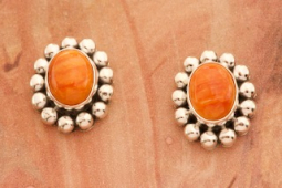 Artie Yellowhorse Genuine Spiny Oyster Shell Sterling Silver Post Earrings